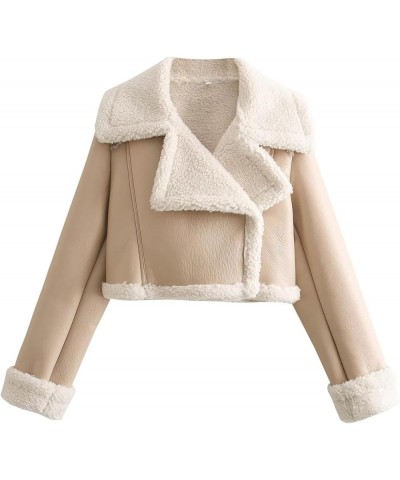 Jackets for Women Winter Warm Lamb Fleece Short Jacket Fashion Zipper Motorcycle Style Coats A01-beige $25.62 Jackets