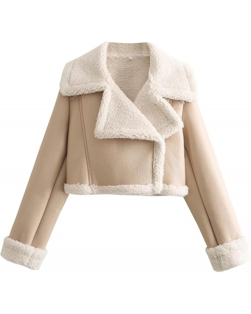 Jackets for Women Winter Warm Lamb Fleece Short Jacket Fashion Zipper Motorcycle Style Coats A01-beige $25.62 Jackets