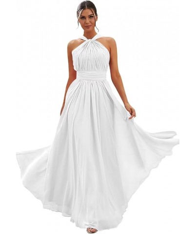 Long Halter Bridesmaid Dresses for Women 2024 A-line Maxi Formal Dresses Elegant with Pockets White $24.50 Dresses