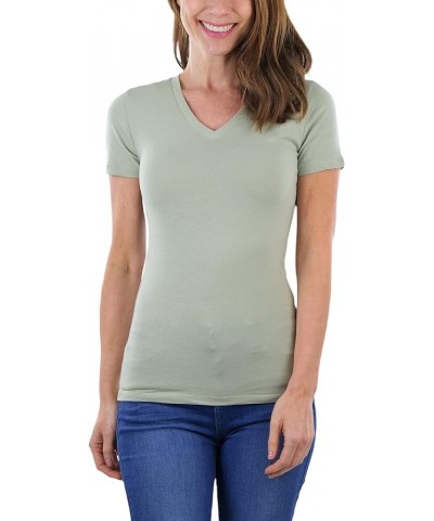 Women's Beautiful Wardrobe Classic Short Sleeve V-Neck T-Shirt Slim Fit - Celadon Green $8.29 T-Shirts