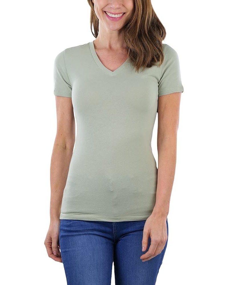 Women's Beautiful Wardrobe Classic Short Sleeve V-Neck T-Shirt Slim Fit - Celadon Green $8.29 T-Shirts