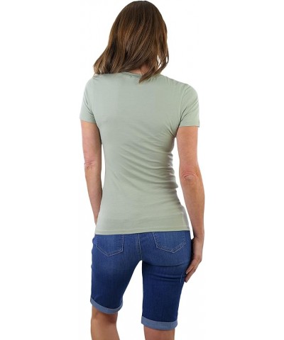 Women's Beautiful Wardrobe Classic Short Sleeve V-Neck T-Shirt Slim Fit - Celadon Green $8.29 T-Shirts