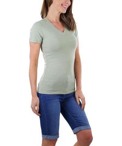 Women's Beautiful Wardrobe Classic Short Sleeve V-Neck T-Shirt Slim Fit - Celadon Green $8.29 T-Shirts