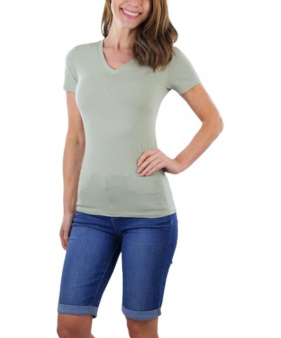 Women's Beautiful Wardrobe Classic Short Sleeve V-Neck T-Shirt Slim Fit - Celadon Green $8.29 T-Shirts