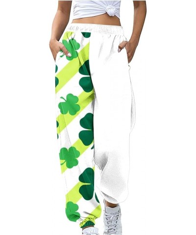 St Patricks Day Pants for Women Shamrock Elastic Waisted Baggy Sweatpant 2024 Jogger Lounge Trousers with Pockets A18-white~s...