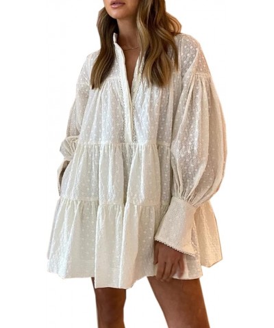 Women's Casual Long Sleeve Dress Sundress Swing Dress Tunic Dress Button Down Loose Flowy Swing Shift Dresses Neww White $18....