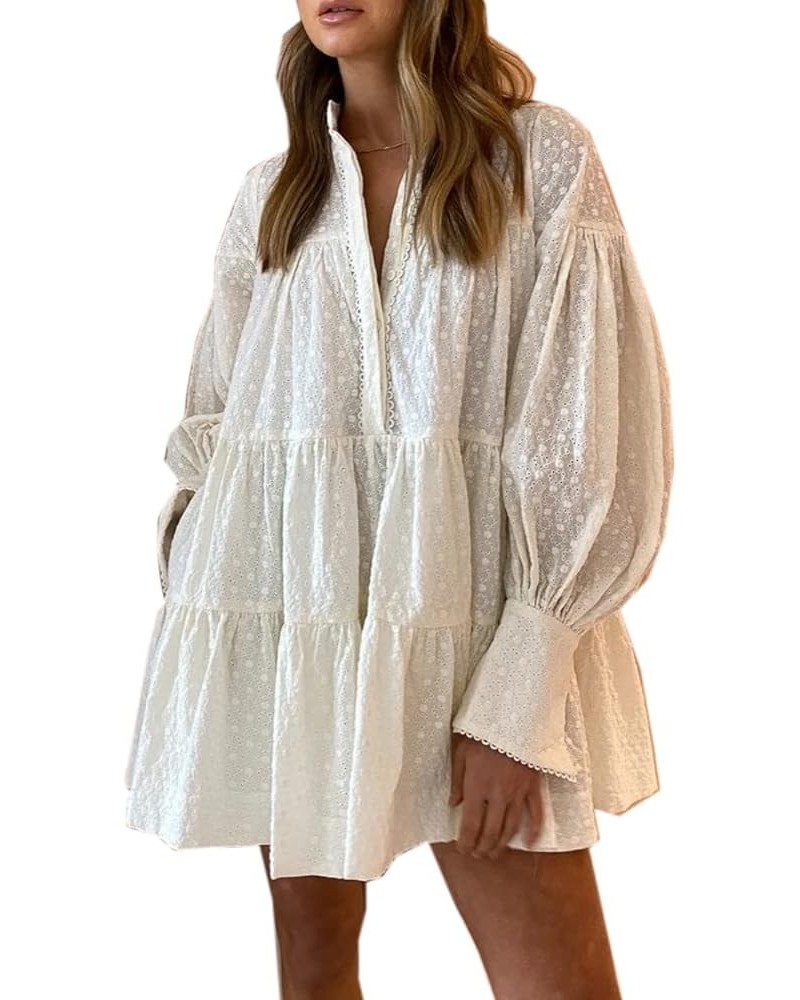 Women's Casual Long Sleeve Dress Sundress Swing Dress Tunic Dress Button Down Loose Flowy Swing Shift Dresses Neww White $18....