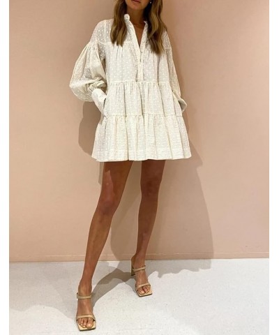 Women's Casual Long Sleeve Dress Sundress Swing Dress Tunic Dress Button Down Loose Flowy Swing Shift Dresses Neww White $18....