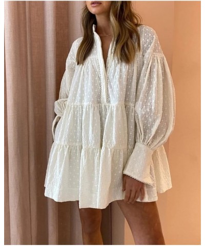 Women's Casual Long Sleeve Dress Sundress Swing Dress Tunic Dress Button Down Loose Flowy Swing Shift Dresses Neww White $18....