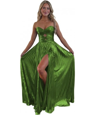 Sparkly Metallic Prom Dresses with Slit A Line Keyhole Satin Long Prom Ball Gowns for Women Green $26.00 Dresses