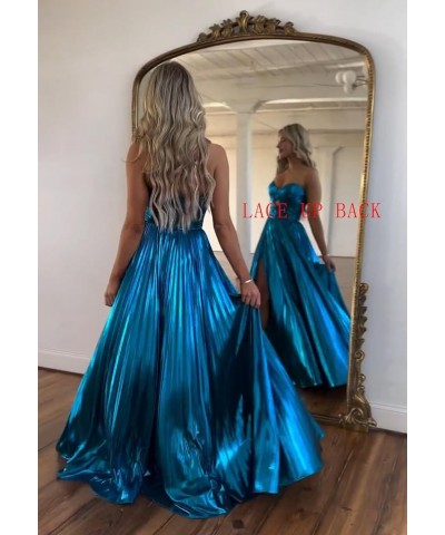 Sparkly Metallic Prom Dresses with Slit A Line Keyhole Satin Long Prom Ball Gowns for Women Green $26.00 Dresses