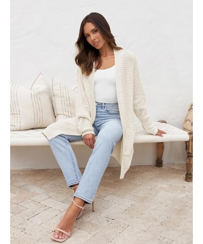 Women's Oversized Long Batwing Sleeve Cardigan Waffle Knit Sweater Coat Beige $23.21 Sweaters