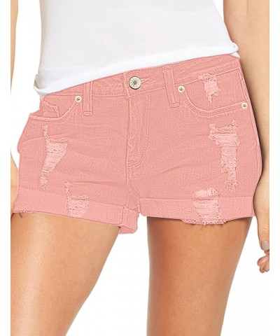 Women's Ripped Denim Jean Shorts High Waisted Stretchy Folded Hem Short Jeans A2 Candy Pink $16.10 Shorts