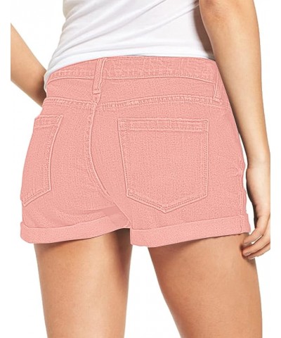 Women's Ripped Denim Jean Shorts High Waisted Stretchy Folded Hem Short Jeans A2 Candy Pink $16.10 Shorts