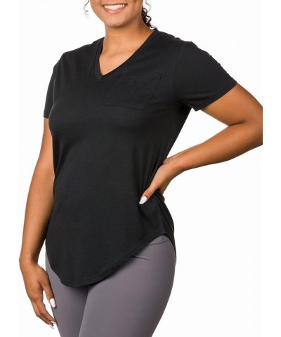 Plus Size Womens V Neck Collar T Shirt | Summer Top with Chest Pocket Black $12.64 Tops