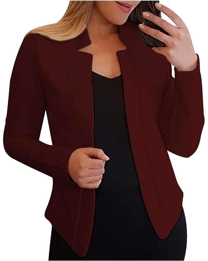 Womens Blazers Casual Fall Open Front Long Sleeve Work Office Outfit 2023 Office Bussiness Jacket Cardigans 01 Wine $7.10 Bla...