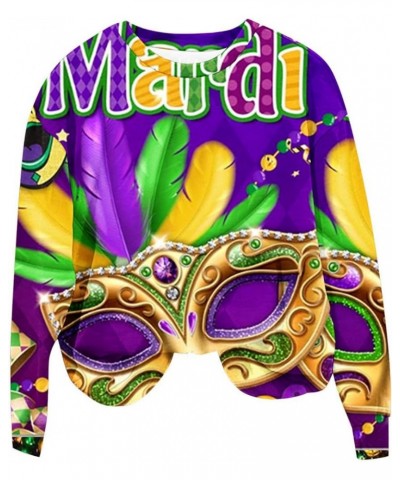 Mardi Gras Outfits for Women Trendy 2024 Graphic Sweatshirts Pullover Crewneck Sweatshirt Masquerade Going Out Tops 01 Purple...