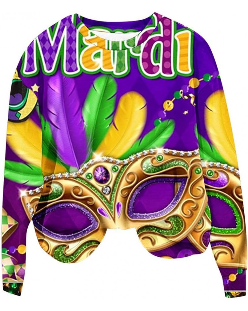 Mardi Gras Outfits for Women Trendy 2024 Graphic Sweatshirts Pullover Crewneck Sweatshirt Masquerade Going Out Tops 01 Purple...