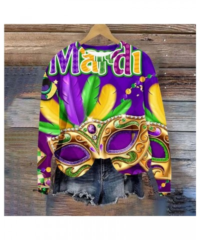 Mardi Gras Outfits for Women Trendy 2024 Graphic Sweatshirts Pullover Crewneck Sweatshirt Masquerade Going Out Tops 01 Purple...