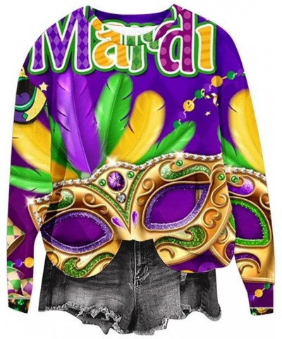 Mardi Gras Outfits for Women Trendy 2024 Graphic Sweatshirts Pullover Crewneck Sweatshirt Masquerade Going Out Tops 01 Purple...