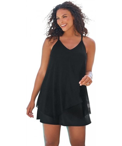 Women's Plus Size Longer Length Mesh Tankini Top Black $30.59 Swimsuits