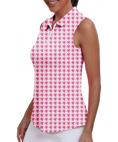 Womens Polo Shirts Athletic Golf Tennis Tanks Top Casual Sleeveless V Neck Quick Dry Shirts Workout Tee Pink Houndstooth $21....