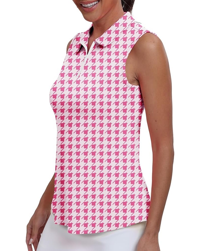 Womens Polo Shirts Athletic Golf Tennis Tanks Top Casual Sleeveless V Neck Quick Dry Shirts Workout Tee Pink Houndstooth $21....