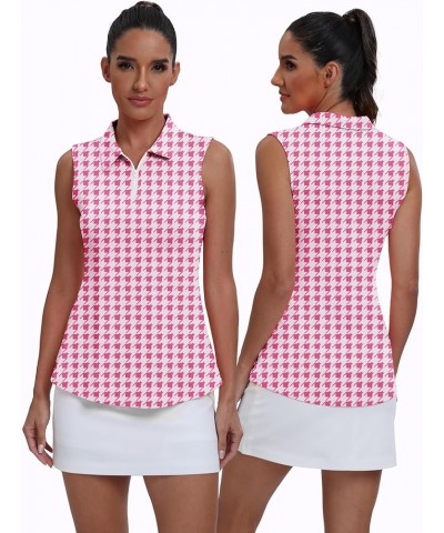 Womens Polo Shirts Athletic Golf Tennis Tanks Top Casual Sleeveless V Neck Quick Dry Shirts Workout Tee Pink Houndstooth $21....