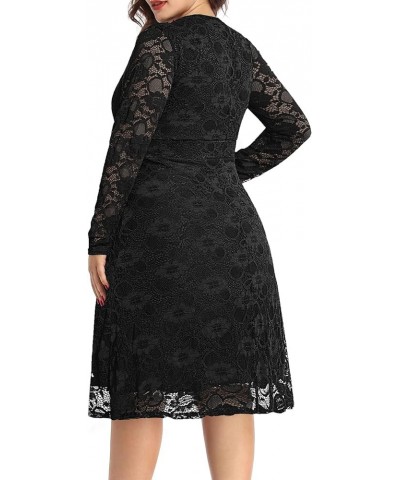 Women Plus Size Wedding Guest Dresses Cocktail Black Wrap Lace Fall Formal Long Sleeve Knee Length Evening Party Dress Black ...