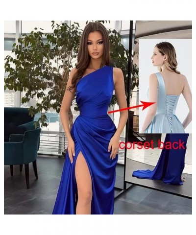 Women's One Shoulder Mermaid Prom Dress with Slit Satin Bridesmaid Dresses Long Ruched Formal Evening Gown Blush Pink $29.72 ...