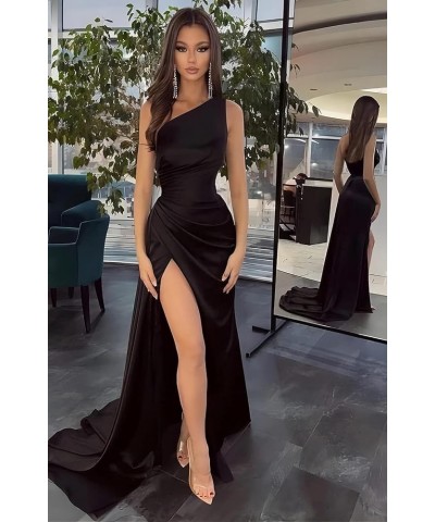 Women's One Shoulder Mermaid Prom Dress with Slit Satin Bridesmaid Dresses Long Ruched Formal Evening Gown Blush Pink $29.72 ...