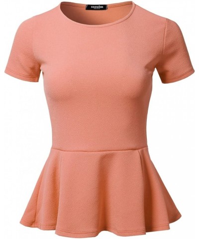 Women's Classic Stretchy Short Sleeve Flare Peplum Blouse Top with Plus Size Stt021_mauve $13.56 Blouses