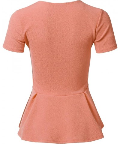 Women's Classic Stretchy Short Sleeve Flare Peplum Blouse Top with Plus Size Stt021_mauve $13.56 Blouses