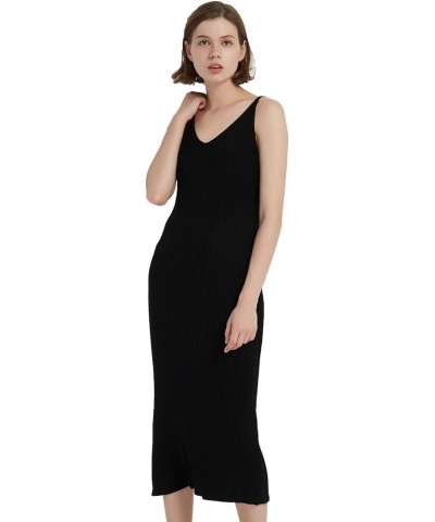 Women's Sleeveless Sweater Dress Knit Slim V Neck Bodycon Midi Stretchable Elasticity Slim Fits Black $17.06 Sweaters