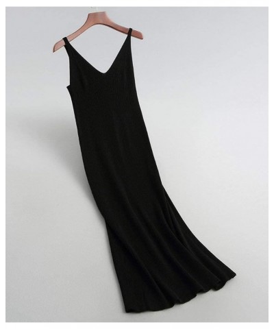 Women's Sleeveless Sweater Dress Knit Slim V Neck Bodycon Midi Stretchable Elasticity Slim Fits Black $17.06 Sweaters