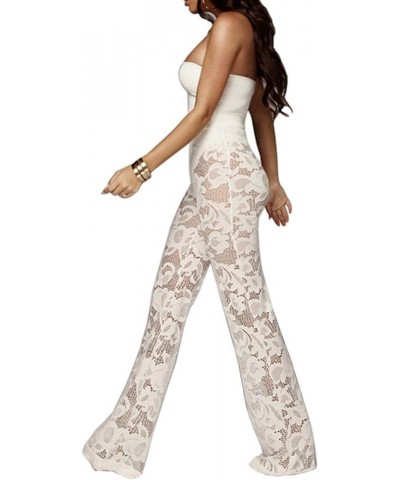 Women's Sexy Lace Transparent See Through Wide Leg Pants Tube Top Long Coat Sets Suits Lace-white $18.80 Suits