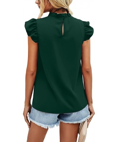 Women's Ruffle Cap Sleeve Frill Mock Neck Babydoll Blouse Casual T Shirt Tops Satin Dark Green $12.50 Blouses