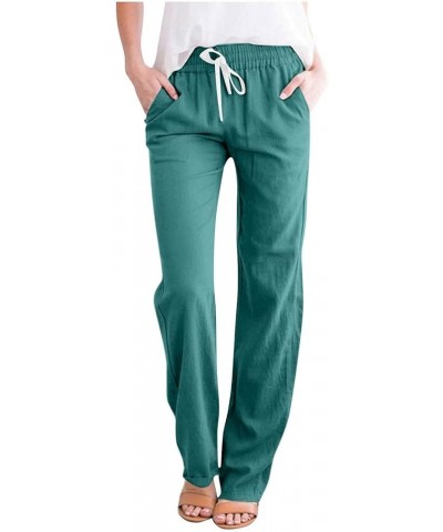 Women Wide Leg Business Pants Baggy High Waist Belted Elastic Long Trousers with Pockets Lounge Casual Straight Pant Light Bl...