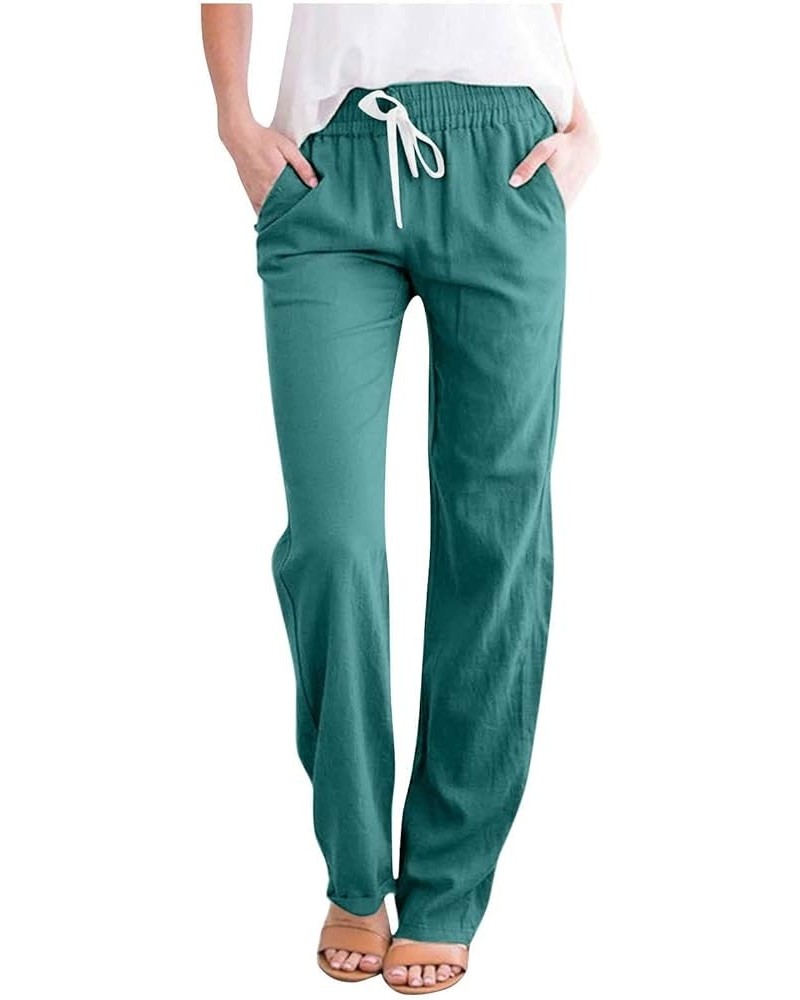 Women Wide Leg Business Pants Baggy High Waist Belted Elastic Long Trousers with Pockets Lounge Casual Straight Pant Light Bl...