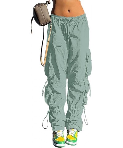 Baggy Parachute Pants for Women& Girls Drawstring Elastic Low Waist Ruched Cargo Pants Multiple Pockets Jogger Y2K Mint green...