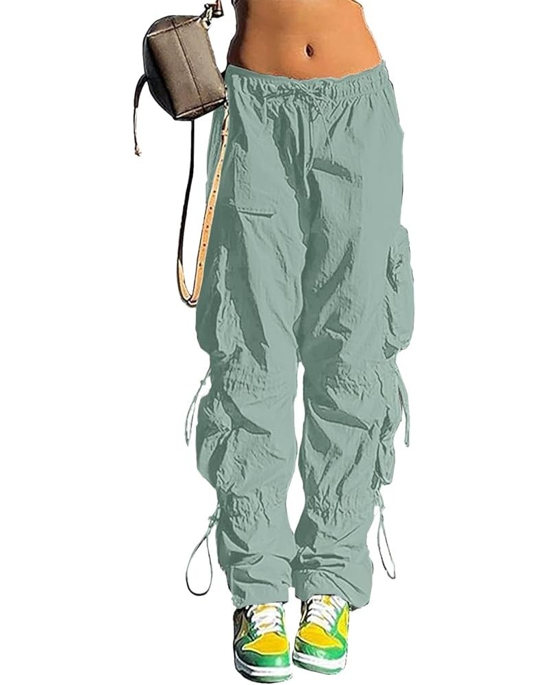 Baggy Parachute Pants for Women& Girls Drawstring Elastic Low Waist Ruched Cargo Pants Multiple Pockets Jogger Y2K Mint green...