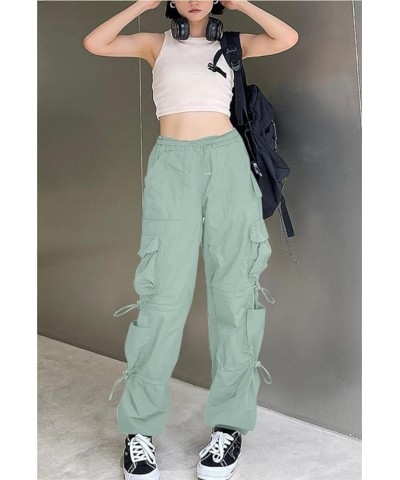 Baggy Parachute Pants for Women& Girls Drawstring Elastic Low Waist Ruched Cargo Pants Multiple Pockets Jogger Y2K Mint green...