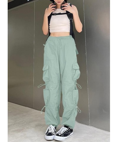 Baggy Parachute Pants for Women& Girls Drawstring Elastic Low Waist Ruched Cargo Pants Multiple Pockets Jogger Y2K Mint green...