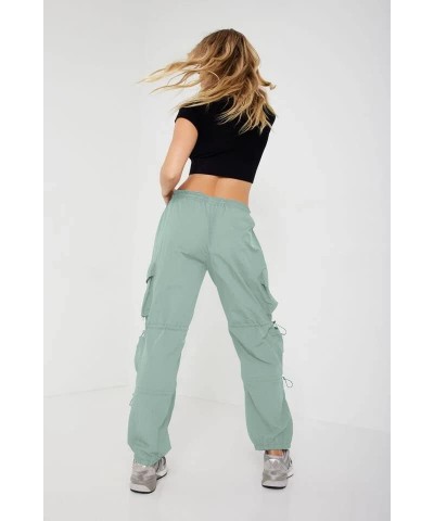 Baggy Parachute Pants for Women& Girls Drawstring Elastic Low Waist Ruched Cargo Pants Multiple Pockets Jogger Y2K Mint green...