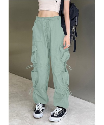 Baggy Parachute Pants for Women& Girls Drawstring Elastic Low Waist Ruched Cargo Pants Multiple Pockets Jogger Y2K Mint green...