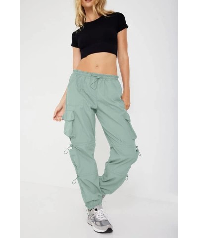 Baggy Parachute Pants for Women& Girls Drawstring Elastic Low Waist Ruched Cargo Pants Multiple Pockets Jogger Y2K Mint green...