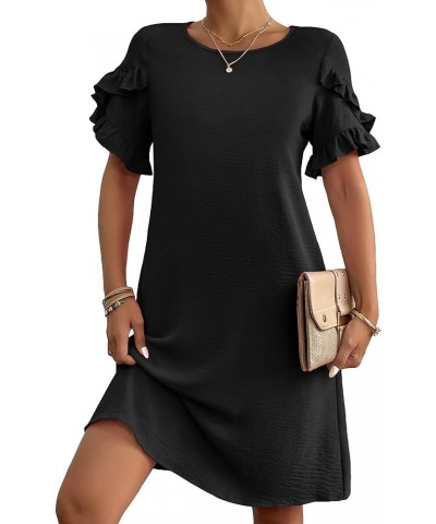 Womens Summer Dress 2024 Short Sleeve A-Line Mini Dress Casual Crew Neck Shift Dress Beach Sundress with Pockets Black $15.80...