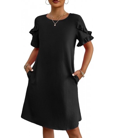 Womens Summer Dress 2024 Short Sleeve A-Line Mini Dress Casual Crew Neck Shift Dress Beach Sundress with Pockets Black $15.80...