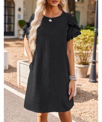 Womens Summer Dress 2024 Short Sleeve A-Line Mini Dress Casual Crew Neck Shift Dress Beach Sundress with Pockets Black $15.80...