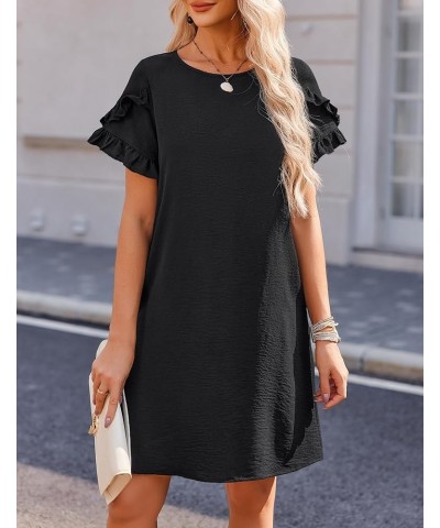 Womens Summer Dress 2024 Short Sleeve A-Line Mini Dress Casual Crew Neck Shift Dress Beach Sundress with Pockets Black $15.80...